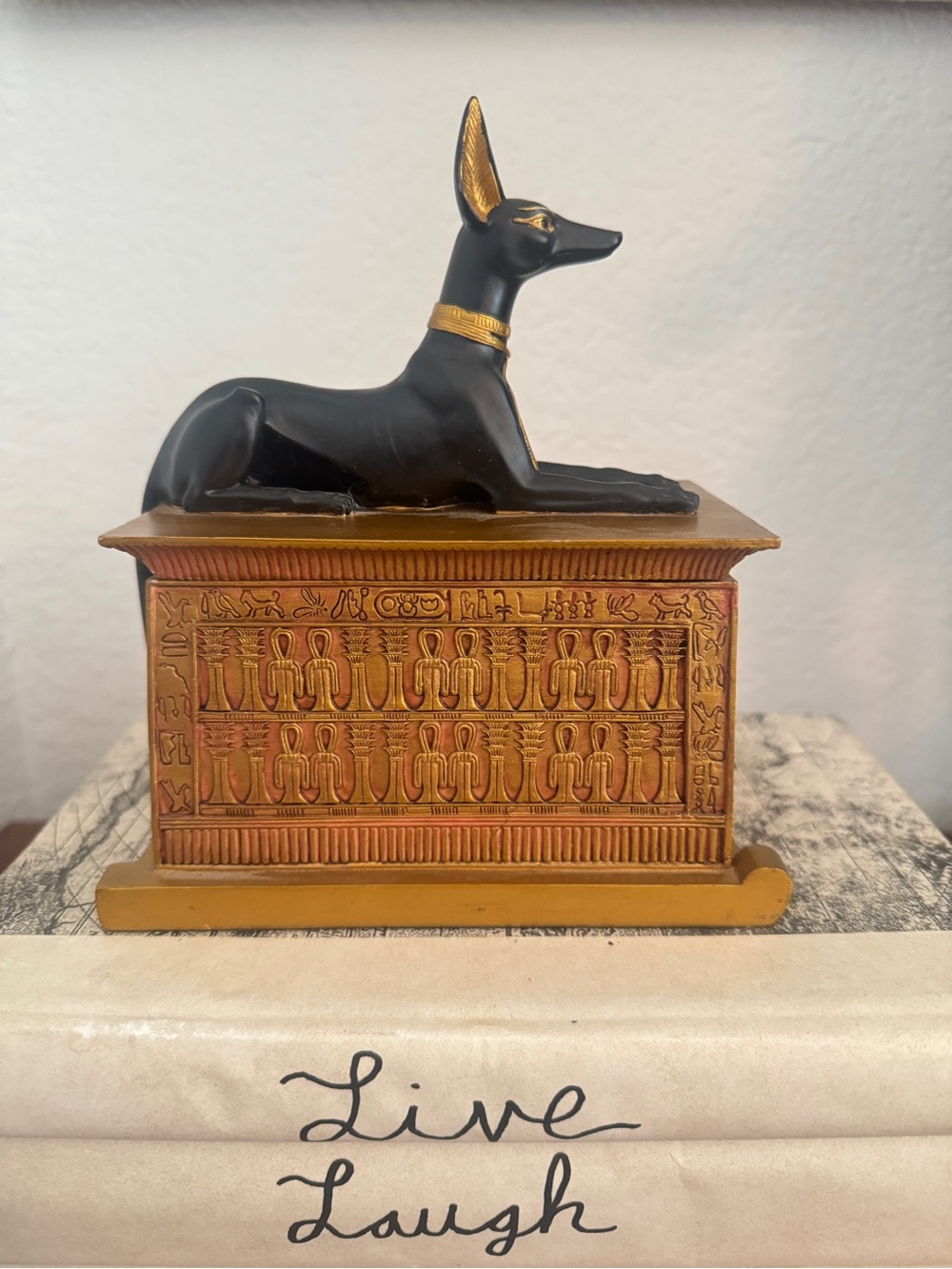 Egyptian Anubis Trinket Box with Black & Gold Figurine